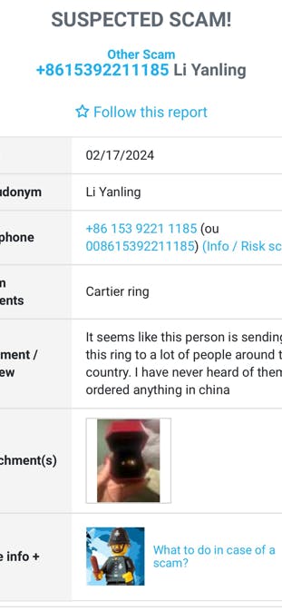 Die Leserin schickte der Redaktion diesen Screenshot von Scamwatcher, das den Cartier-Scam ebenfalls listet. Die Website gilt unter Cyberexperten allerdings ebenfalls als unsicher.