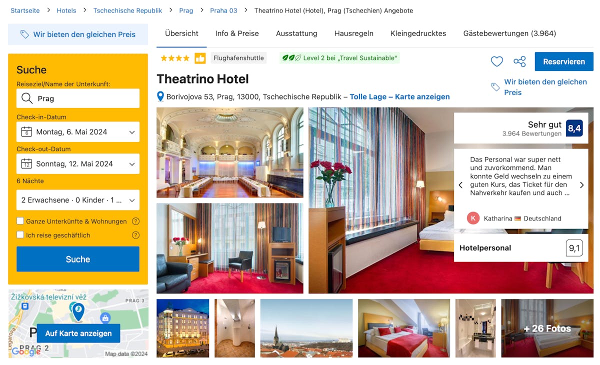Im Test von NordVPN war ein Zimmer in diesem Hotel in Prag rund 8,7 Prozent günstiger, wenn man es statt aus der Schweiz über einen Server in Taiwan buchte.